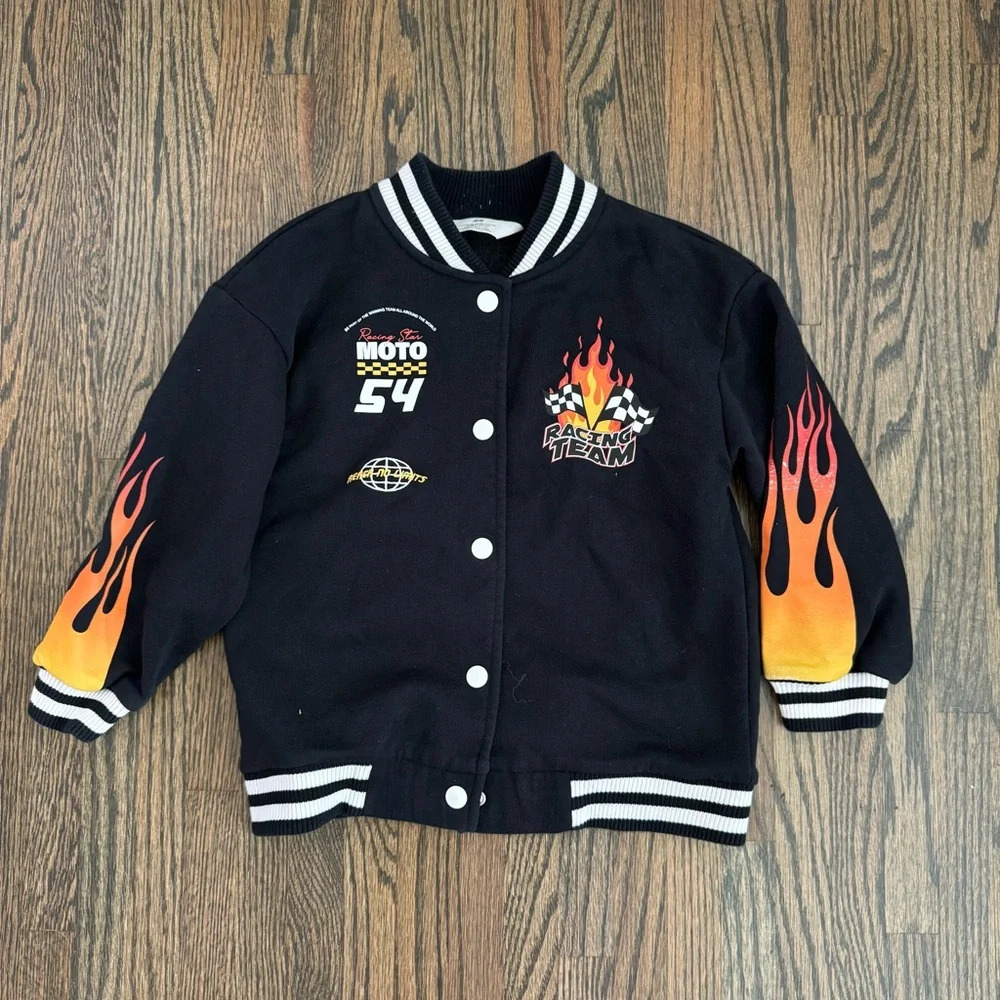 H&M flame snap button bomber sweatshirt jacket size 5/6T